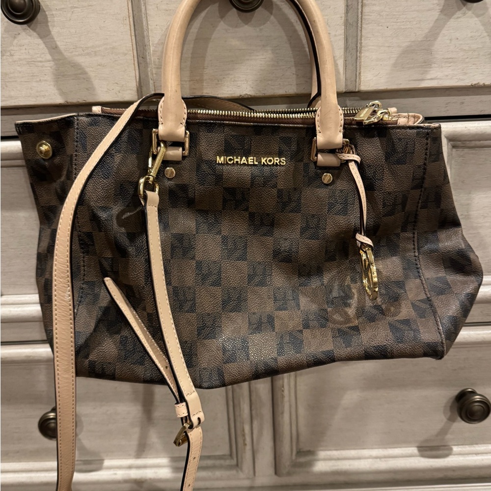 Michael Kors Brown and Tan Checkered Satchel